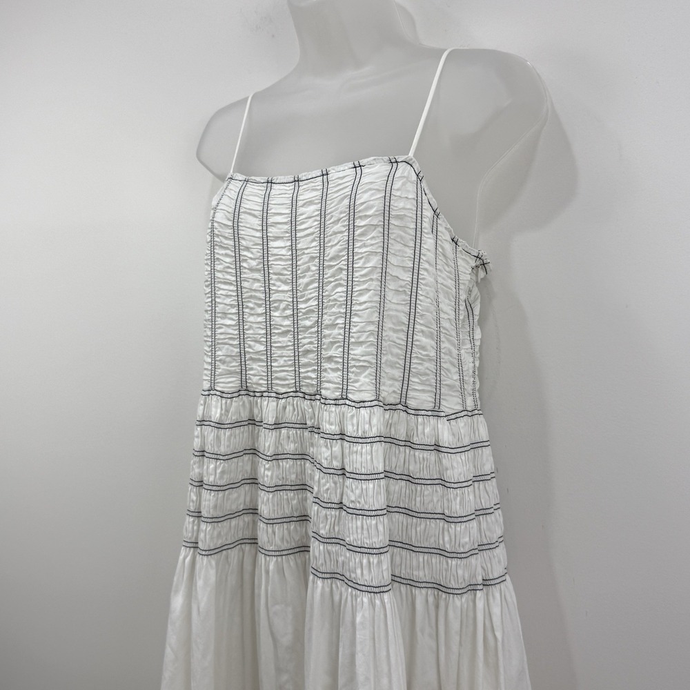 Saylor Adalene Midi Dress L Pinstripe Euro Summer Chic Beachy Smocked Clean Girl - Picture 9 of 13